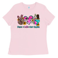 Bubblegum Pink peace love hair stylist Ladies Tee - AdoDesignShop