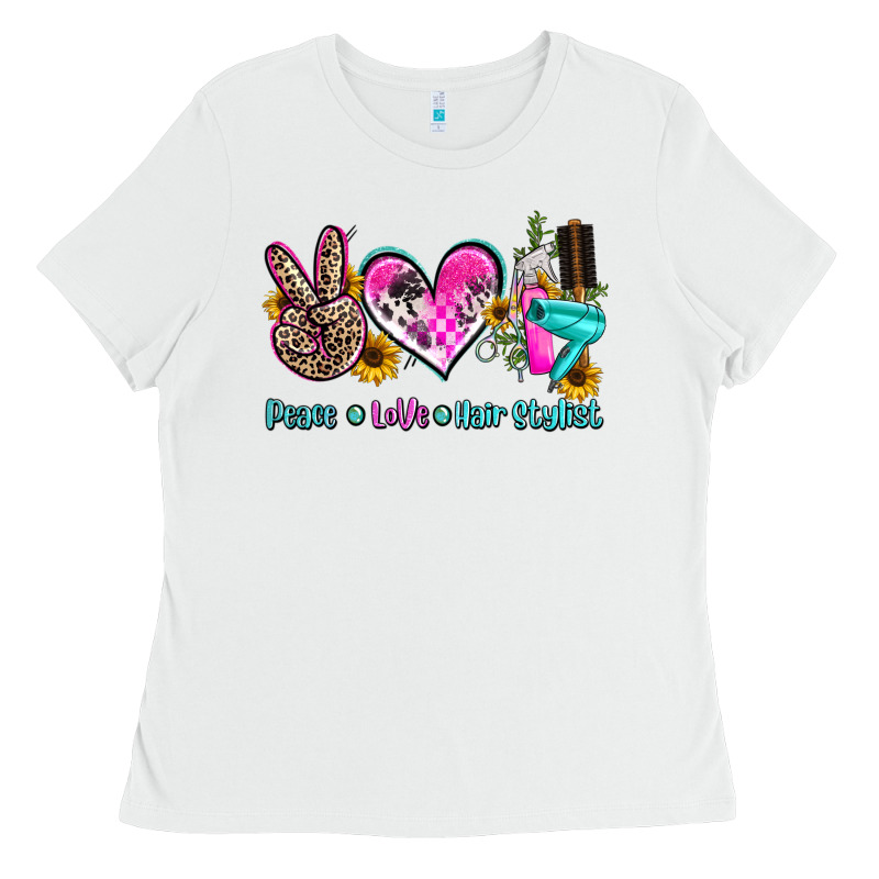 Peace Love Hair Stylist Ladies Tee by AdoDesignShop | Teevron