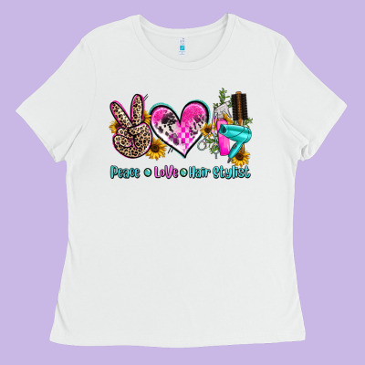 Peace Love Hair Stylist Ladies Tee Designed By Adodesignshop