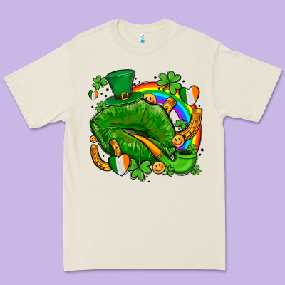 St Patricks Lips With Horseshoe Rainbow And Shamrocks Premium Tee Designed By Adodesignshop
