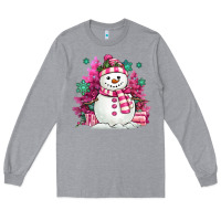 Heather Grey pink christmas snowman Long Sleeve Tee - MaliasSmallBusiness
