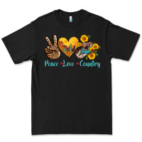 Black peace love country cowhide cowboy hat Premium Tee - AdoDesignShop