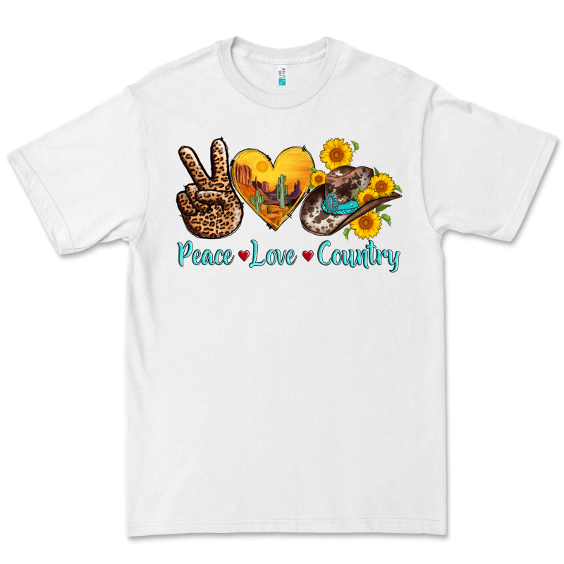 Peace Love Country Cowhide Cowboy Hat Premium Tee by AdoDesignShop | Teevron