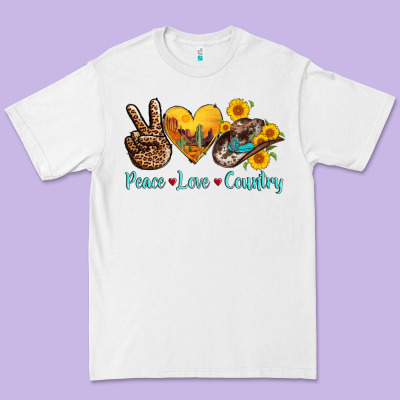 Peace Love Country Cowhide Cowboy Hat Premium Tee Designed By Adodesignshop
