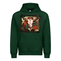 Forest Green Western Bull Skull Urban Hoodie - FaDigitalArtStudio