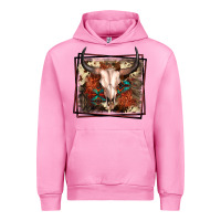 Fuchsia Pink Western Bull Skull Urban Hoodie - FaDigitalArtStudio