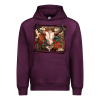 Mauve Wine Western Bull Skull Urban Hoodie - FaDigitalArtStudio