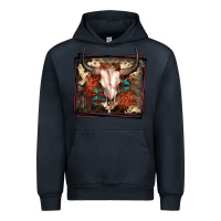 Navy Western Bull Skull Urban Hoodie - FaDigitalArtStudio