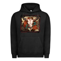 Pigment Black Western Bull Skull Urban Hoodie - FaDigitalArtStudio