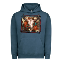 Pigment Midnight Navy Western Bull Skull Urban Hoodie - FaDigitalArtStudio