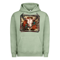 Pigment Oil Green Western Bull Skull Urban Hoodie - FaDigitalArtStudio