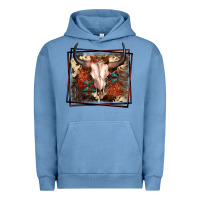 Pigment Pebble Blue Western Bull Skull Urban Hoodie - FaDigitalArtStudio