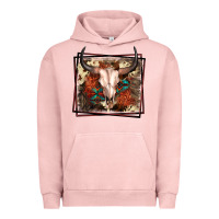 Pigment Salmon Western Bull Skull Urban Hoodie - FaDigitalArtStudio