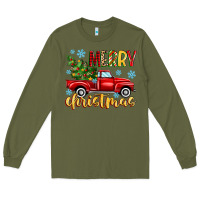 Army Green merry christmas truck Long Sleeve Tee - MaliasSmallBusiness