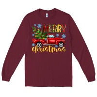 Burgundy merry christmas truck Long Sleeve Tee - MaliasSmallBusiness