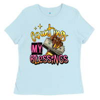 Baby Blue counting my blessings afro hands Ladies Tee - RanaPortraitStore