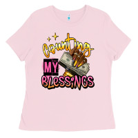 Bubblegum Pink counting my blessings afro hands Ladies Tee - RanaPortraitStore