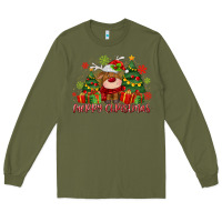 Army Green merry christmas reindeer Long Sleeve Tee - MaliasSmallBusiness