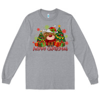 Heather Grey merry christmas reindeer Long Sleeve Tee - MaliasSmallBusiness