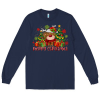 Navy merry christmas reindeer Long Sleeve Tee - MaliasSmallBusiness