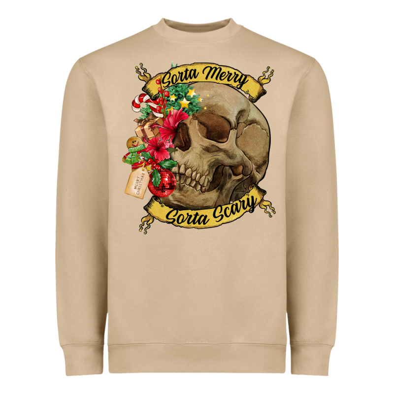 Sorta Merry Sorta Scary Skull Heavyweight Sweatshirt by NancyCooperArtShop | Teevron