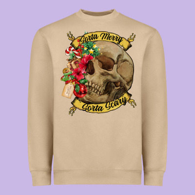 Sorta Merry Sorta Scary Skull Heavyweight Sweatshirt Designed By Nancycooperartshop