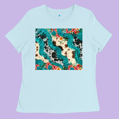 Turquoise Glitter Cowhide Ladies Tee Designed By Jahusdesignshop
