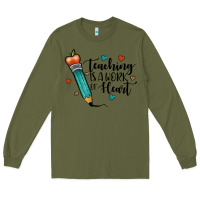 Army Green teaching i̇s a work of heart Long Sleeve Tee - JahusDesignShop