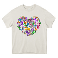 Cream cancer ribbon heart Heavy Core Tee - AdoDesignShop
