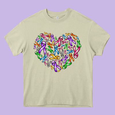 Cancer Ribbon Heart Heavy Core Tee Designed By Adodesignshop