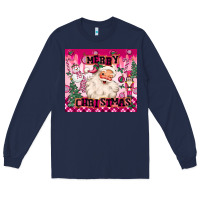 Navy merry pink christmas santa Long Sleeve Tee - MaliasSmallBusiness