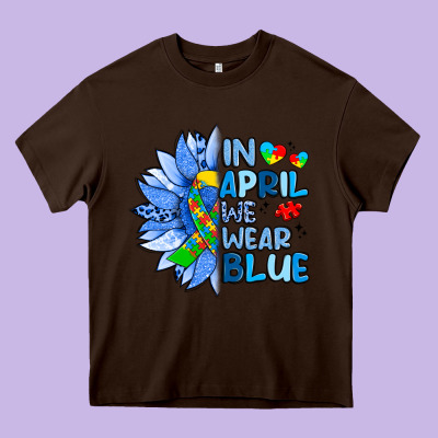 In April We Wear Blue Sunflower Heavy Core Tee Designed By Artiststas