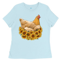 Baby Blue chicken with sunflowers Ladies Tee - RanaPortraitStore