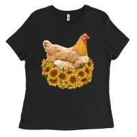 Black chicken with sunflowers Ladies Tee - RanaPortraitStore