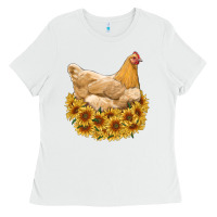 White chicken with sunflowers Ladies Tee - RanaPortraitStore