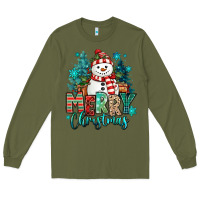 Army Green merry christmas snowman Long Sleeve Tee - MaliasSmallBusiness