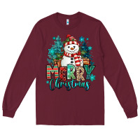 Burgundy merry christmas snowman Long Sleeve Tee - MaliasSmallBusiness