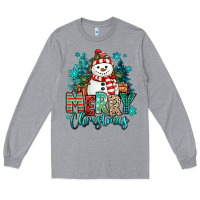 Heather Grey merry christmas snowman Long Sleeve Tee - MaliasSmallBusiness