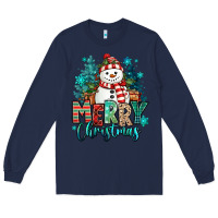 Navy merry christmas snowman Long Sleeve Tee - MaliasSmallBusiness