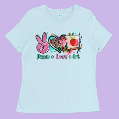 Peace Love Art   Ado Ladies Tee Designed By Adodesignshop