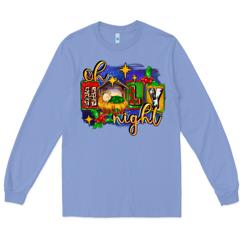 Oh Holy Night With Baby Jesus For Christmas Long Sleeve Tee by MaliasSmallBusiness | Teevron