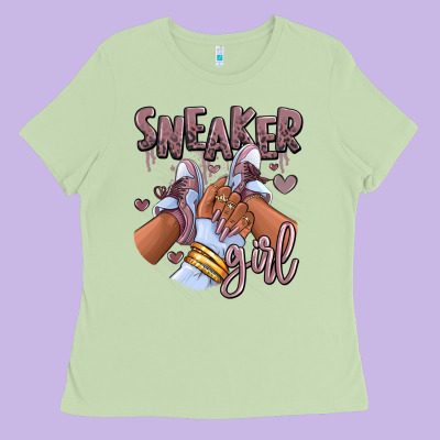 Sky J Mauve Sneaker Girl Afro Woman Ladies Tee Designed By Ranaportraitstore