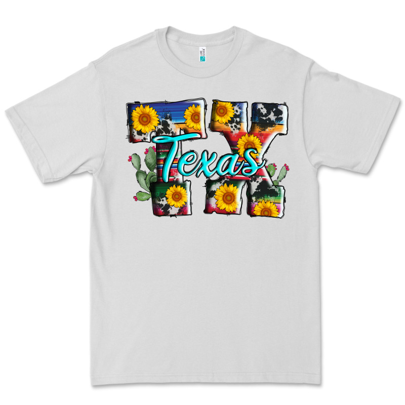 Texas Tx Serape Sunflower Cowhide Premium Tee by AdoDesignShop | Teevron