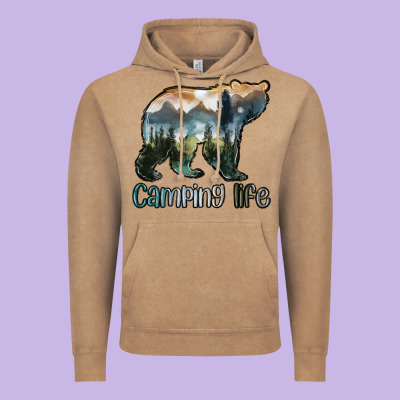 Camping Bear Vintage Hoodie Designed By Maliassmallbusiness