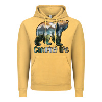 Vintage Mustard camping bear Vintage Hoodie - MaliasSmallBusiness