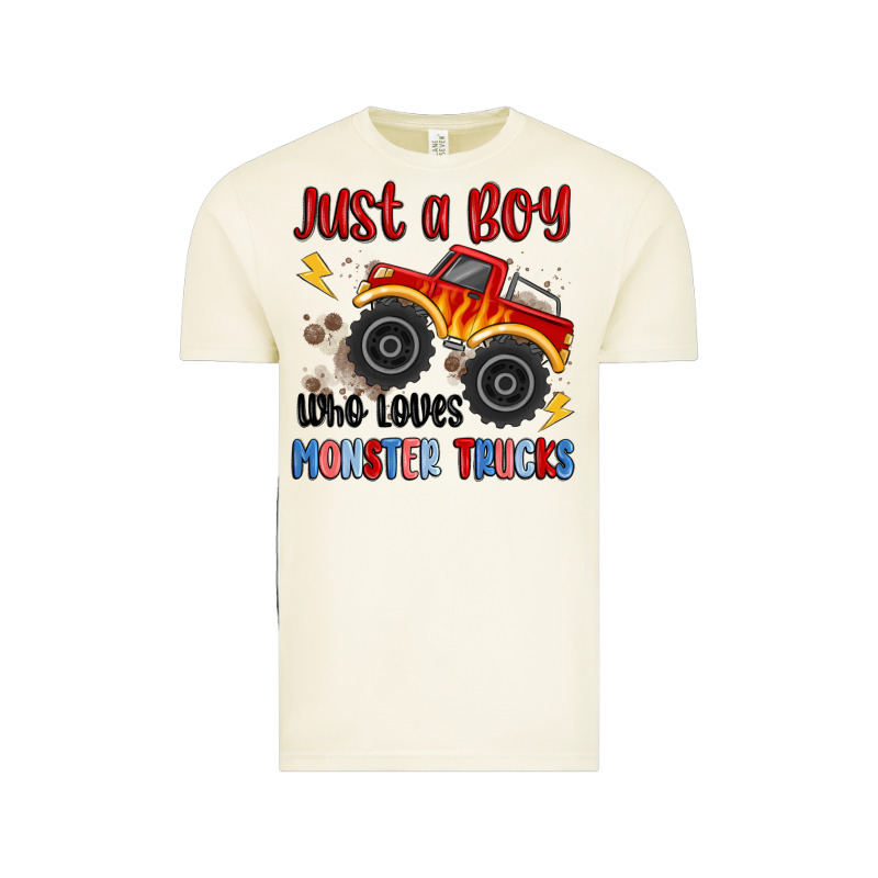 Just A Boy Who Loves Monster Trucks Vintage Tee by MaliasSmallBusiness | Teevron