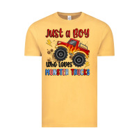 Vintage Mustard just a boy who loves monster trucks Vintage Tee - MaliasSmallBusiness
