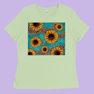Sunflower Turquoise Glitter Ladies Tee Designed By Jahusdesignshop