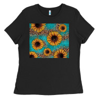 Black sunflower turquoise glitter Ladies Tee - JahusDesignShop