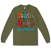 Army Green merry christmas trees Long Sleeve Tee - MaliasSmallBusiness